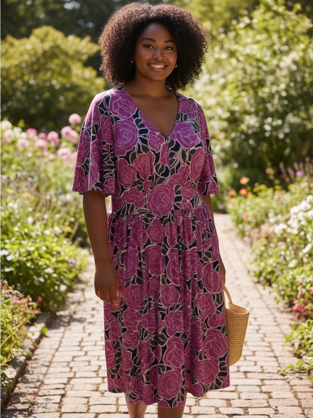 Leota Floral V-Neck Midi Dress